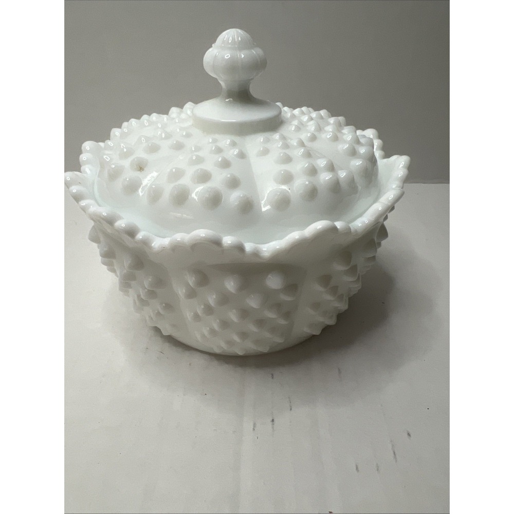 Vintage Fenton Hobnail White Milk Glass Candy Dish With Lid 5.75" X 5" Deep